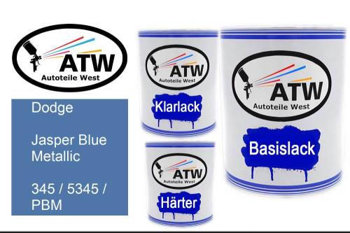 Dodge, Jasper Blue Metallic, 345 / 5345 / PBM: 1L Lackdose + 1L Klarlack + 500ml Härter - Set, von ATW Autoteile West.